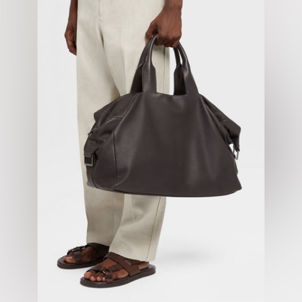 Ermenegildo Zegna Dark Brown Grained Leather Holdall